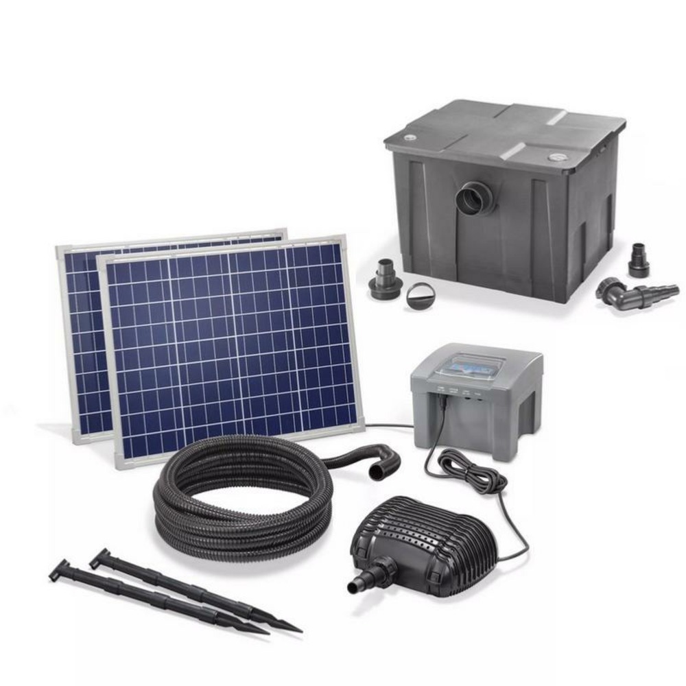 Kit pompe solaire bassin fontaine cascade pro batt 2600l-100w avec batterie et filtre