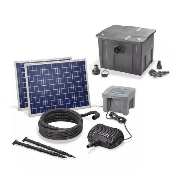 Kit pompe solaire bassin fontaine cascade pro batt 2600l-100w avec batterie et filtre