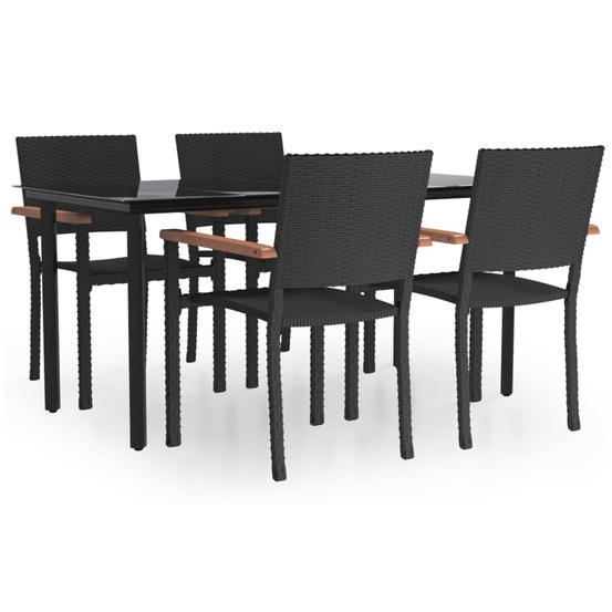 Mobilier à dîner de jardin 5 pièces noir résine tressée