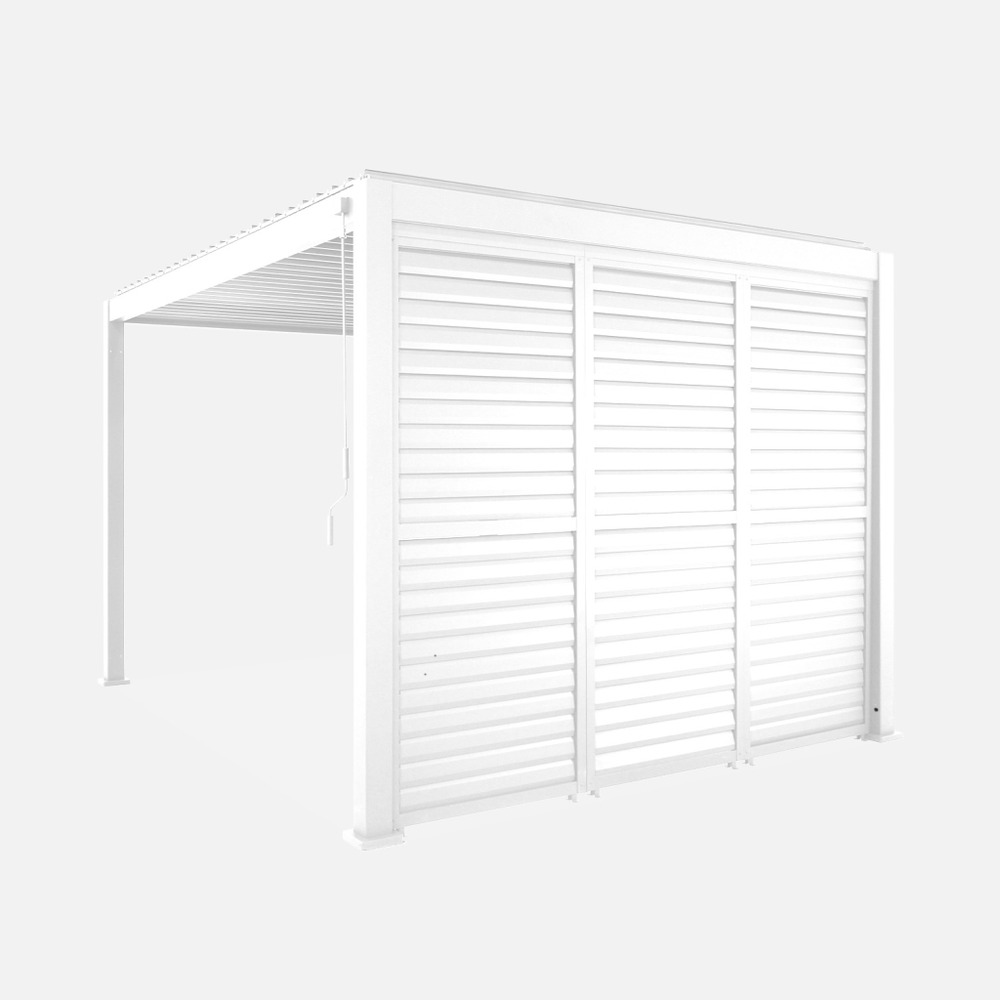 Pergola bioclimatique aluminium 4x3m + 3 persiennes 100cm lames orientables triomphe