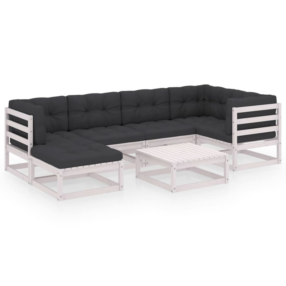 Salon de jardin 7 pcs avec coussins bois de pin massif