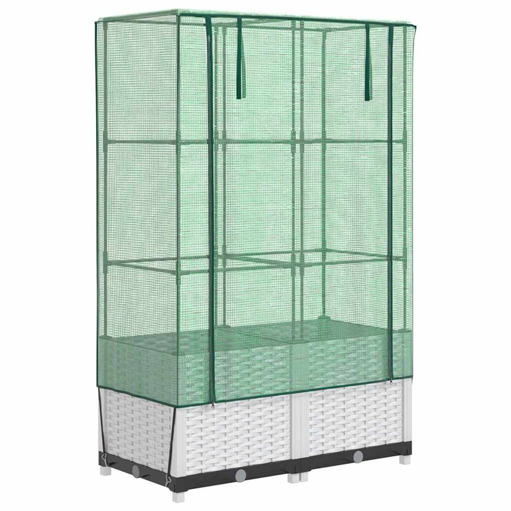 Jardinière d'extérieur surélevée avec housse aspect rotin 80x40x138 cm