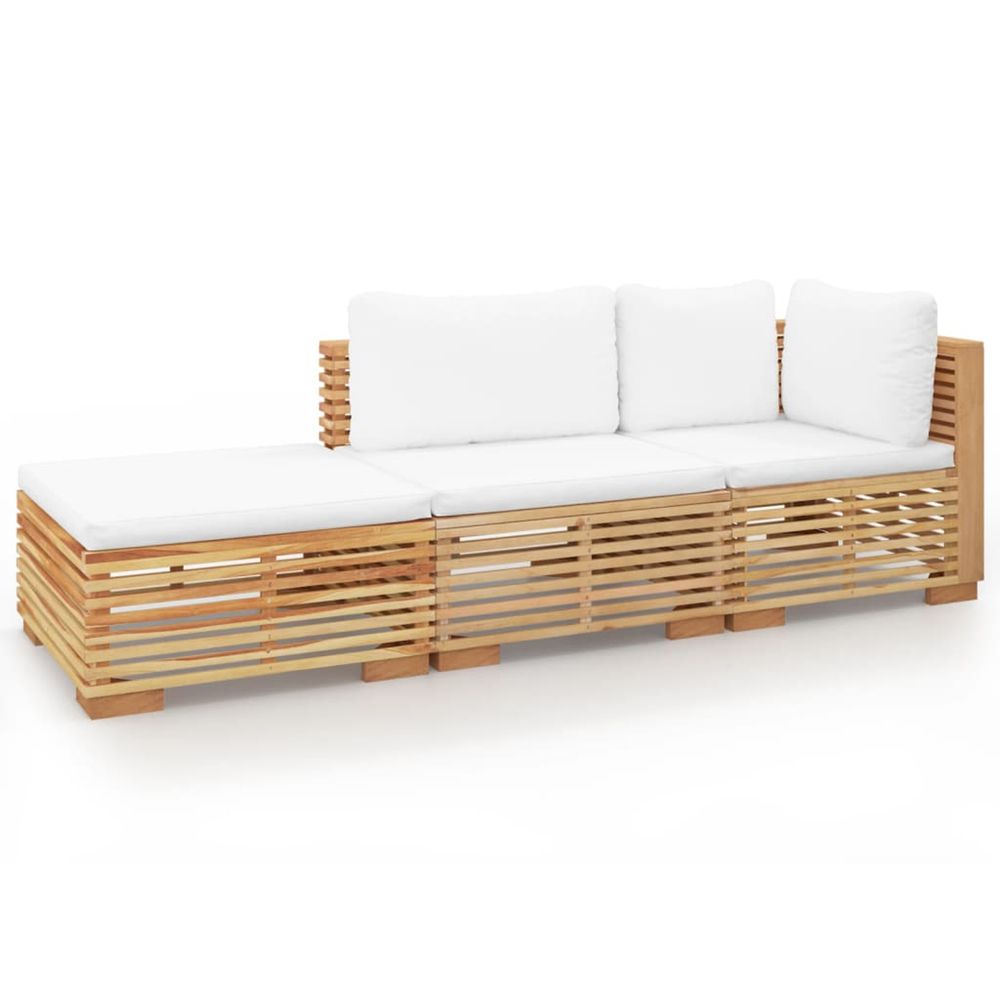 Salon de jardin 3 pcs avec coussins bois de teck solide