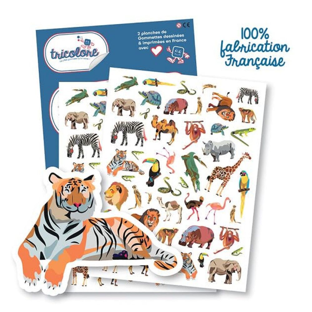 Gommettes - animaux de la jungle - savane - 94 pieces