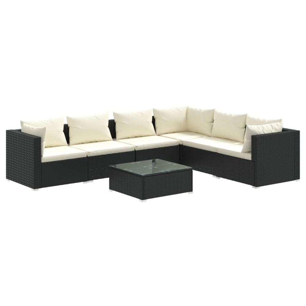 Salon de jardin 7 pcs avec coussins résine tressée noir