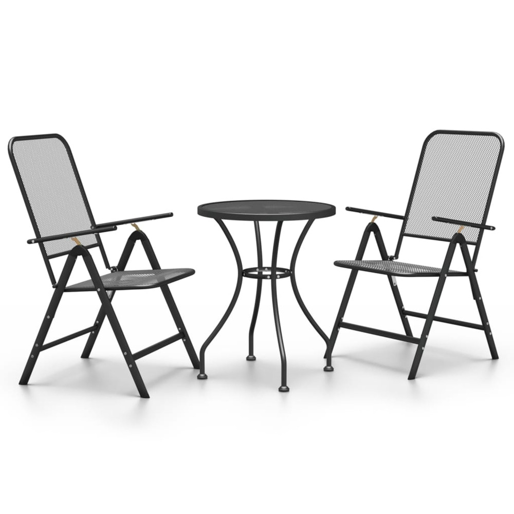Ensemble à manger de jardin 3 pcs maille métal anthracite
