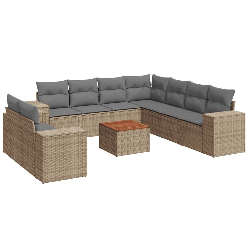 Salon de jardin avec coussins 10 pcs beige résine tressée