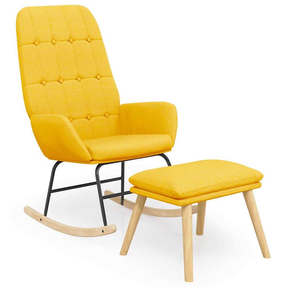 Chaise à bascule avec repose-pied jaune moutarde tissu
