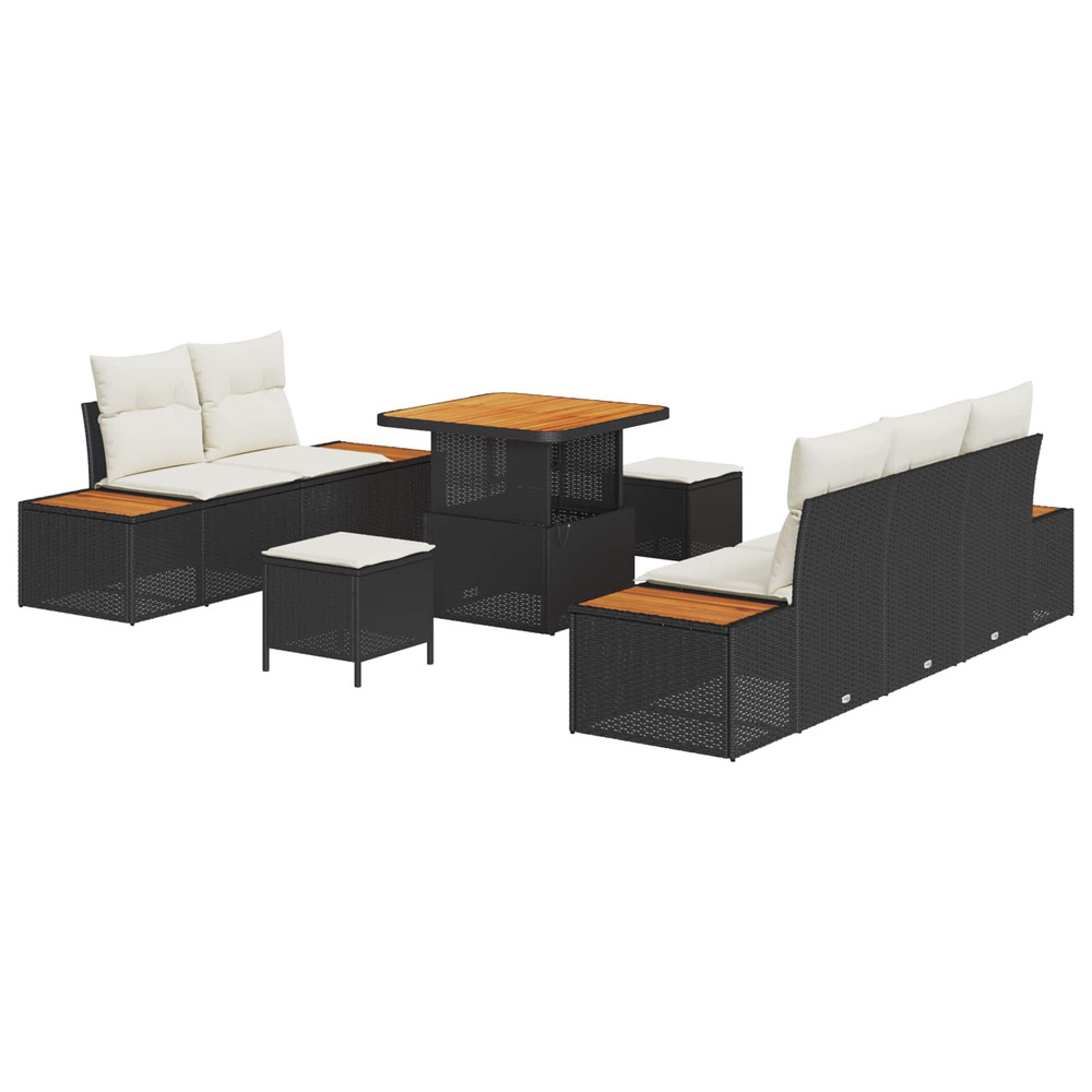 Ensemble de canapé de jardin avec coussin 8 pcs noir et crème
