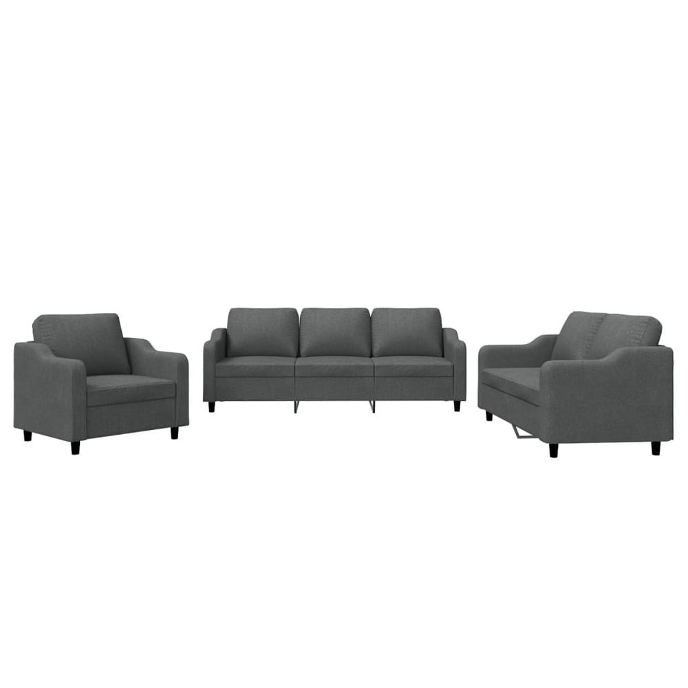 Ensemble de canapés 3 pcs avec coussins gris foncé tissu