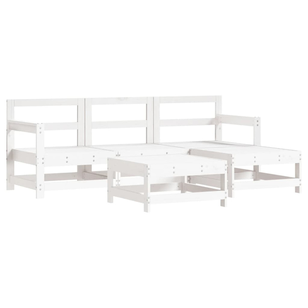 Salon de jardin 5 pcs blanc bois massif de pin