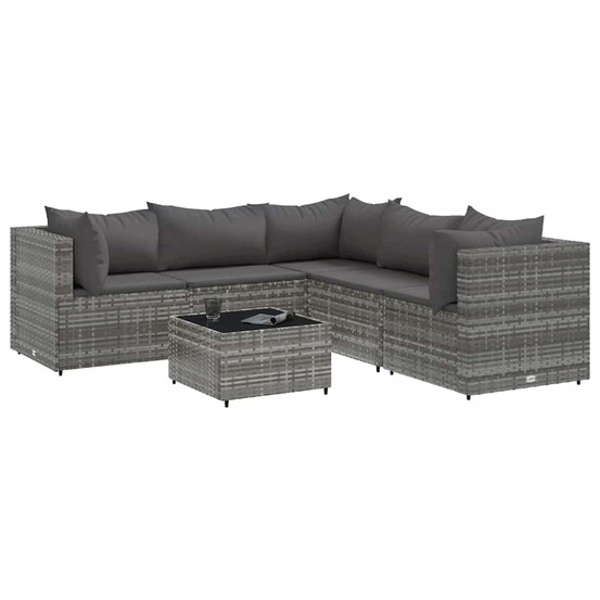 Salon de jardin 6 pcs avec coussins gris résine tressée