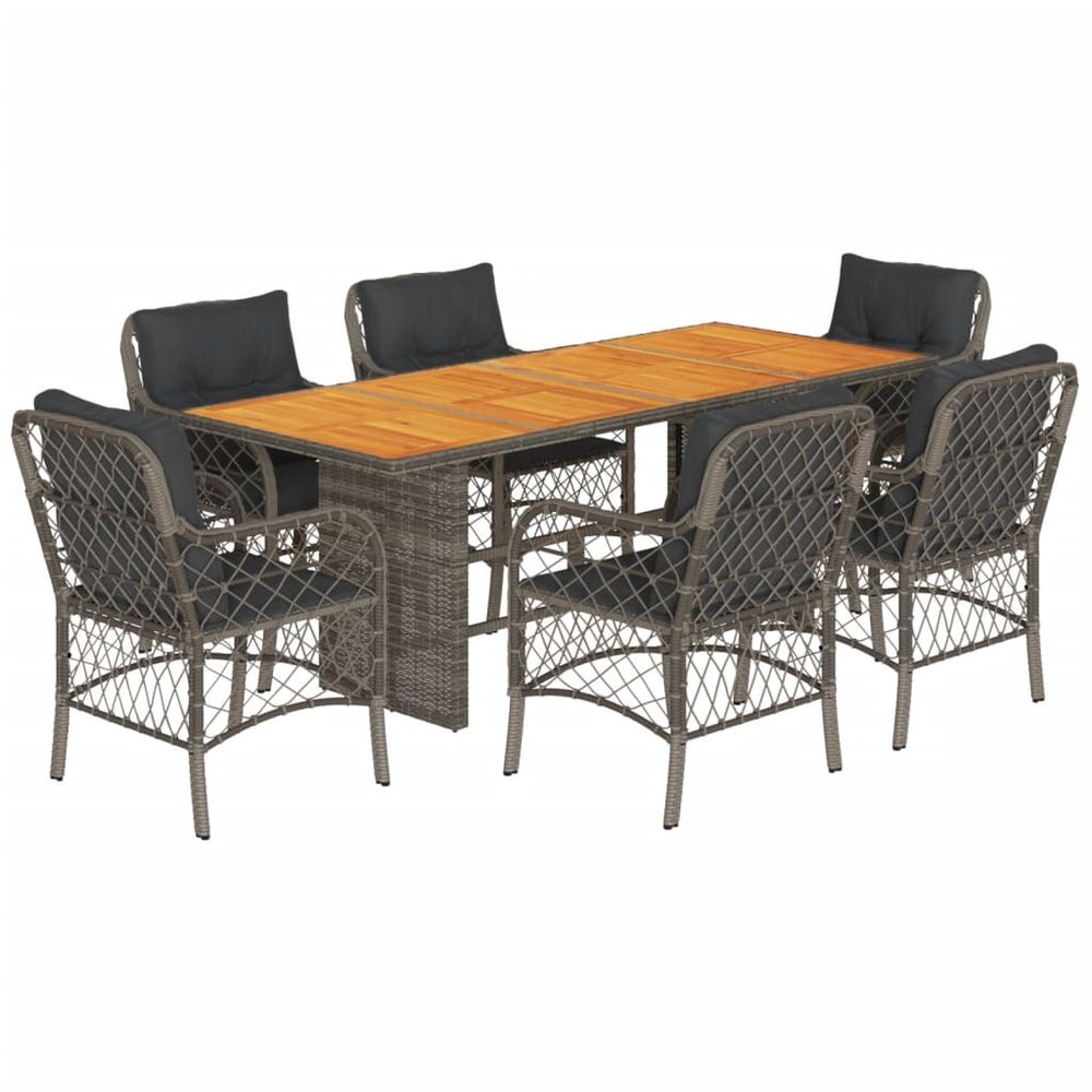 Ensemble à manger de jardin et coussins 7 pcs gris rotin