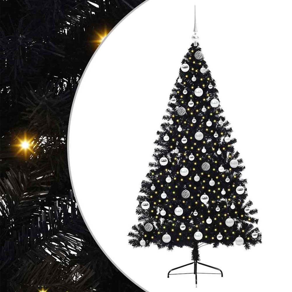 Sapin de noël artificiel pré-éclairé noir 180 cm pvc