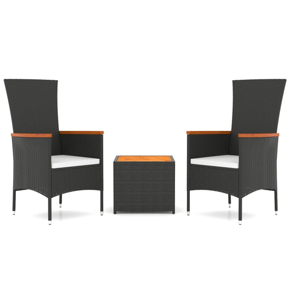 Ensemble de salon de jardin 3 pcs noir poly rotin et acacia