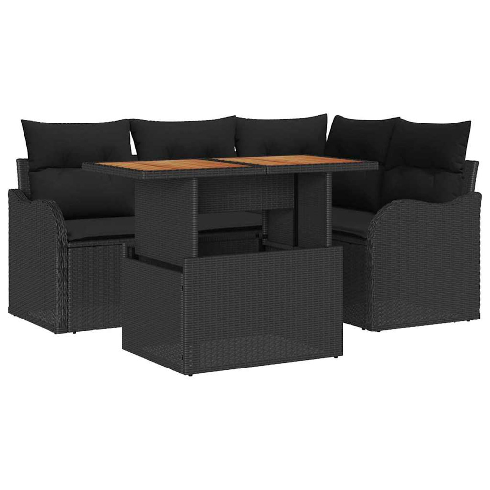 Ensemble de canapé de jardin 5 pcs noir poly rotin