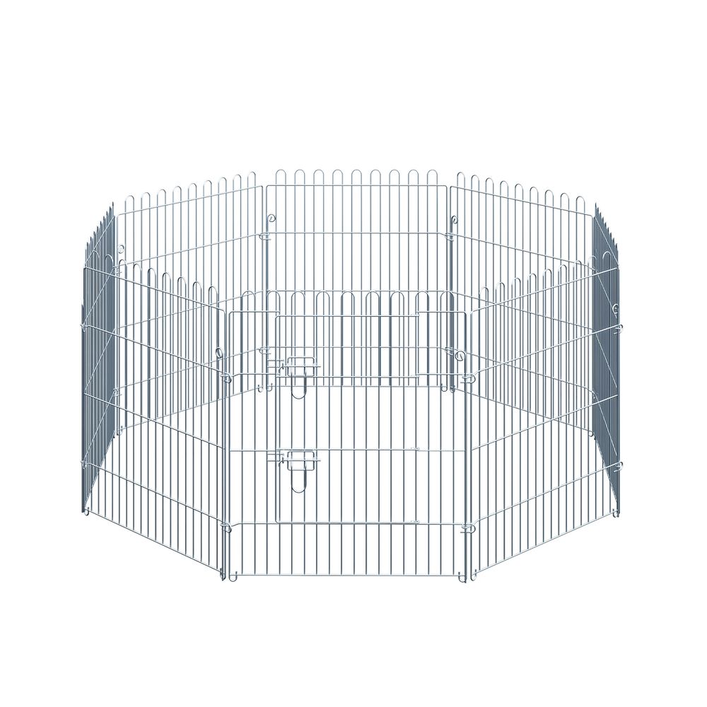 Parc pour chien pliable 8 panneaux acier pour jardin enclos modulable avec porte 63x76 cm argenté
