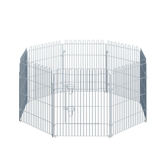 Parc pour chien pliable 8 panneaux acier pour jardin enclos modulable avec porte 63x76 cm argenté