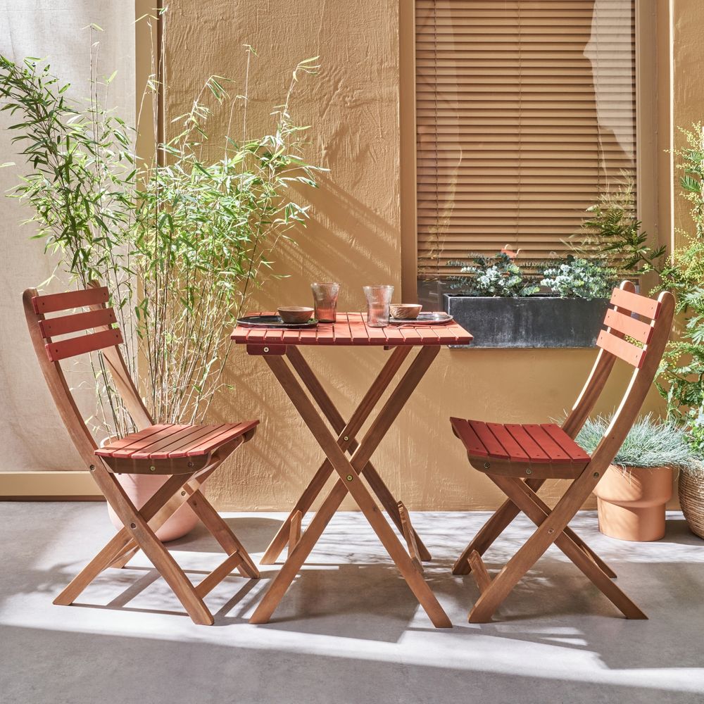 Table De Jardin Bistrot En Bois 60x60cm Barcelona Bois Terracotta 