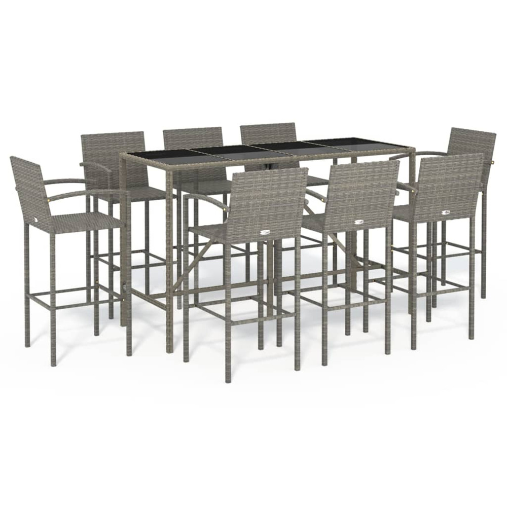 Ensemble de bar de jardin 9 pcs gris résine tressée