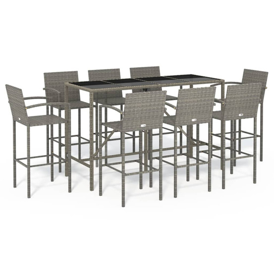 Ensemble de bar de jardin 9 pcs gris résine tressée