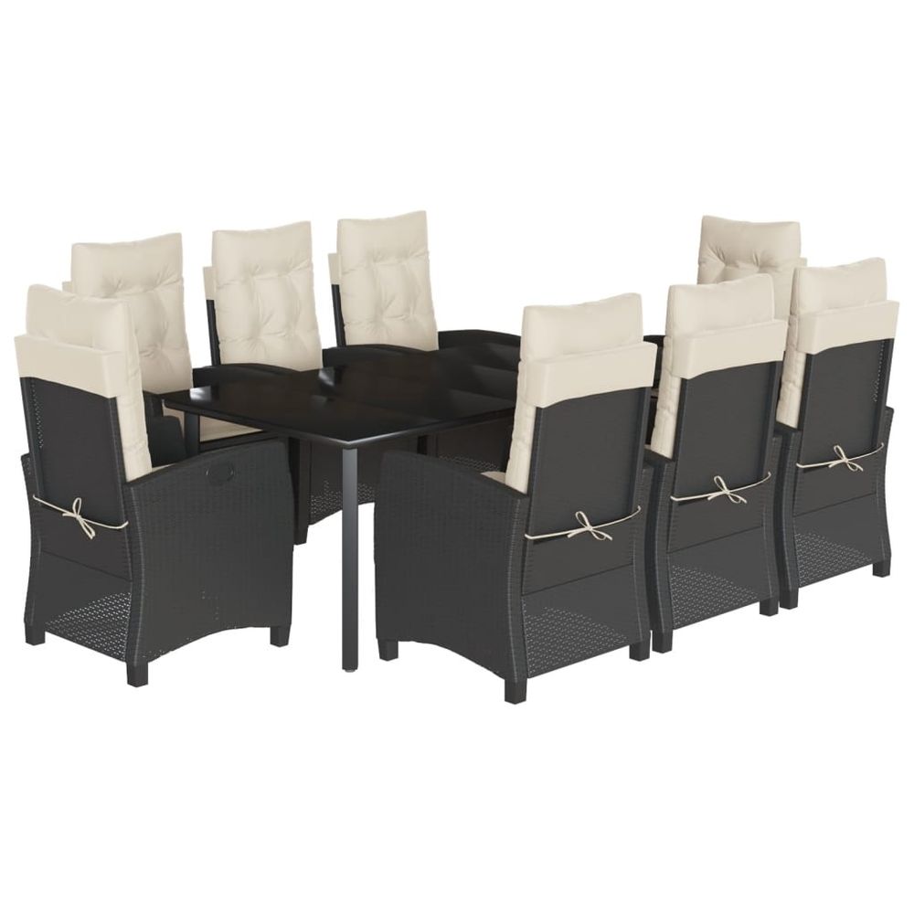 Ensemble à manger de jardin 9pcs coussins noir résine tressée