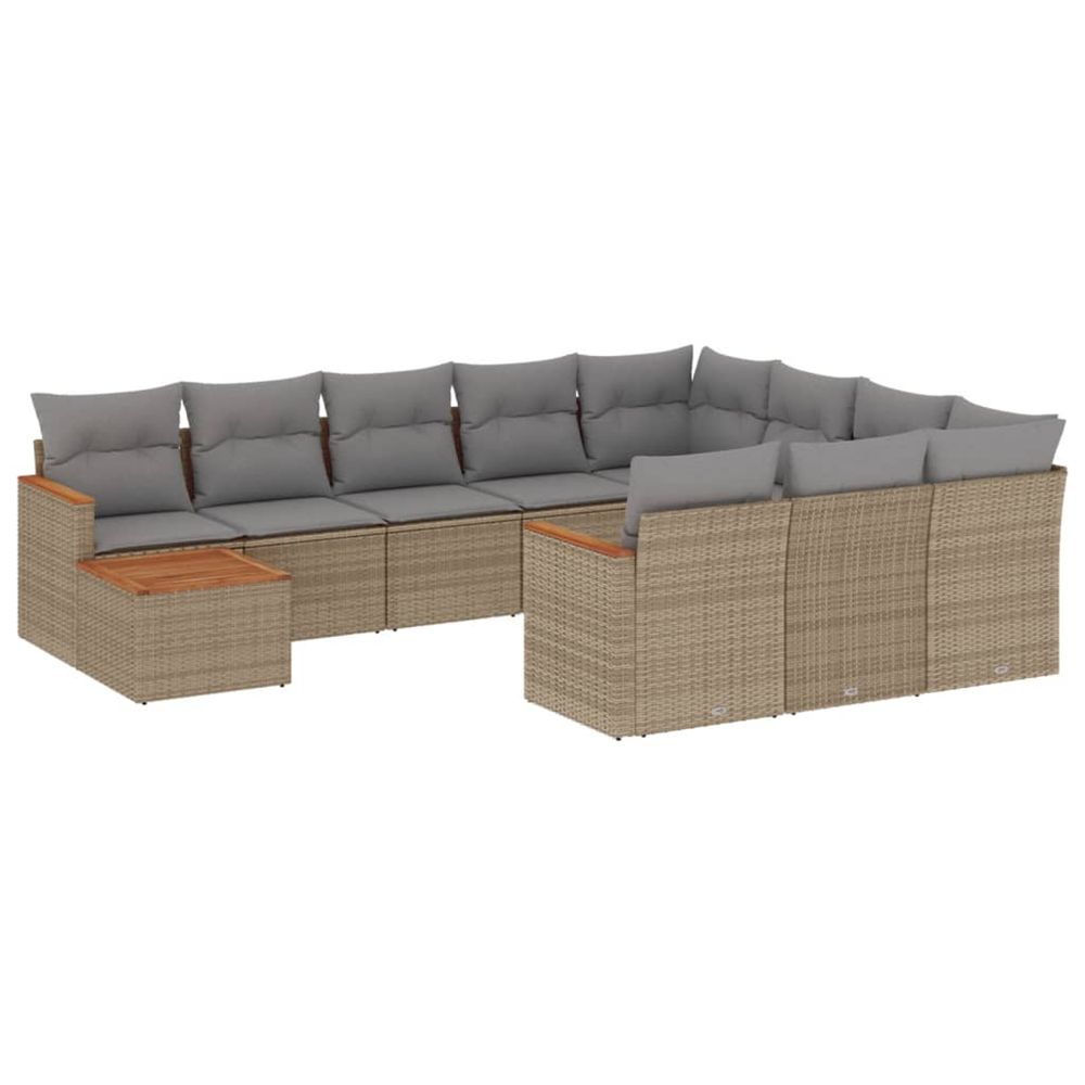 Salon de jardin et coussins 11 pcs mélange beige résine tressée
