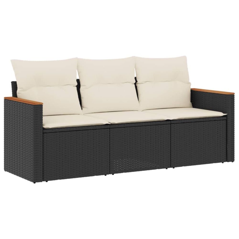 Salon de jardin 3 pcs avec coussins noir résine tressée