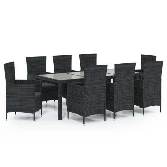 Ensemble à manger d'extérieur 9pcs coussins résine tressée noir
