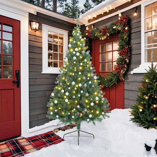 Sapin de noël artificiel 210 cm complet avec lumières led et décorations