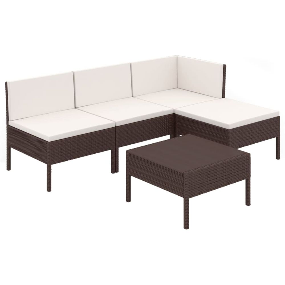 Salon de jardin 5 pcs avec coussins résine tressée marron