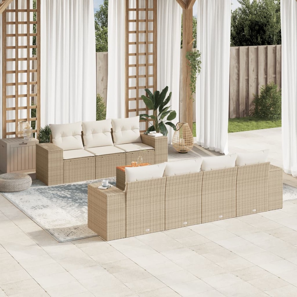 Salon de jardin avec coussins 8 pcs beige résine tressée