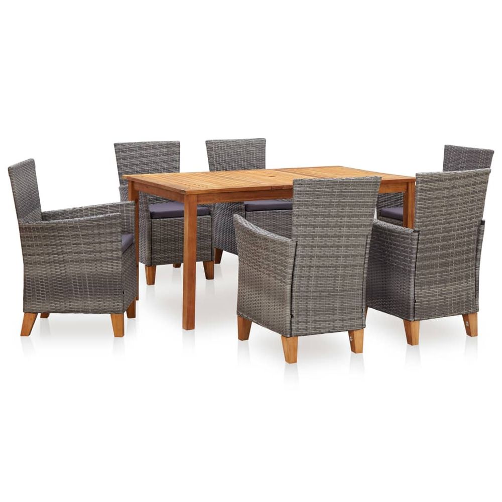 Mobilier à dîner 7 pièces résine tressée et bois d'acacia gris