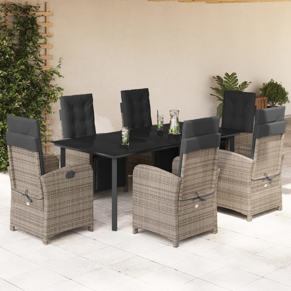 Ensemble à manger de jardin et coussins 7 pcs gris rotin