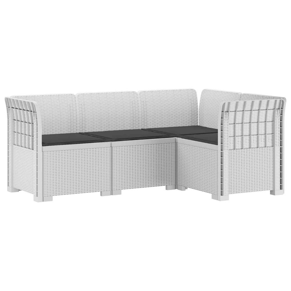 Canapé de jardin 4 places avec coussins aspect rotin pp blanc