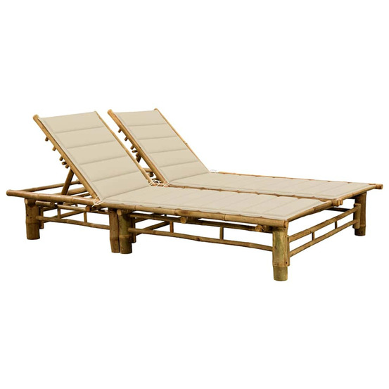 Chaise longue pour 2 personnes avec coussins bambou bain de soleil