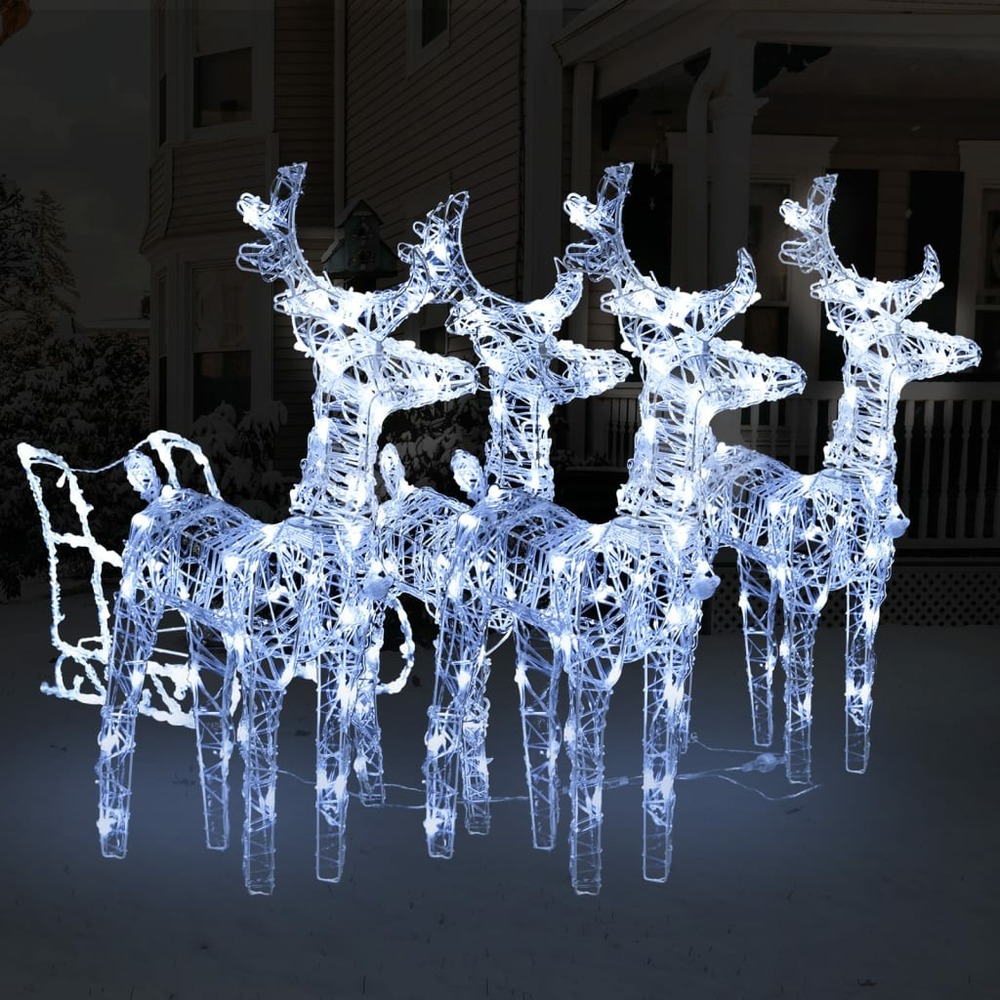 Décoration de noël avec rennes et traîneau 240 led acrylique