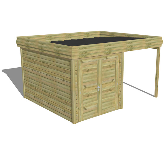Abri de jardin bois pin traité autoclave 27mm - 4,14x3,44m / 14m2 - bac acier - abri français
