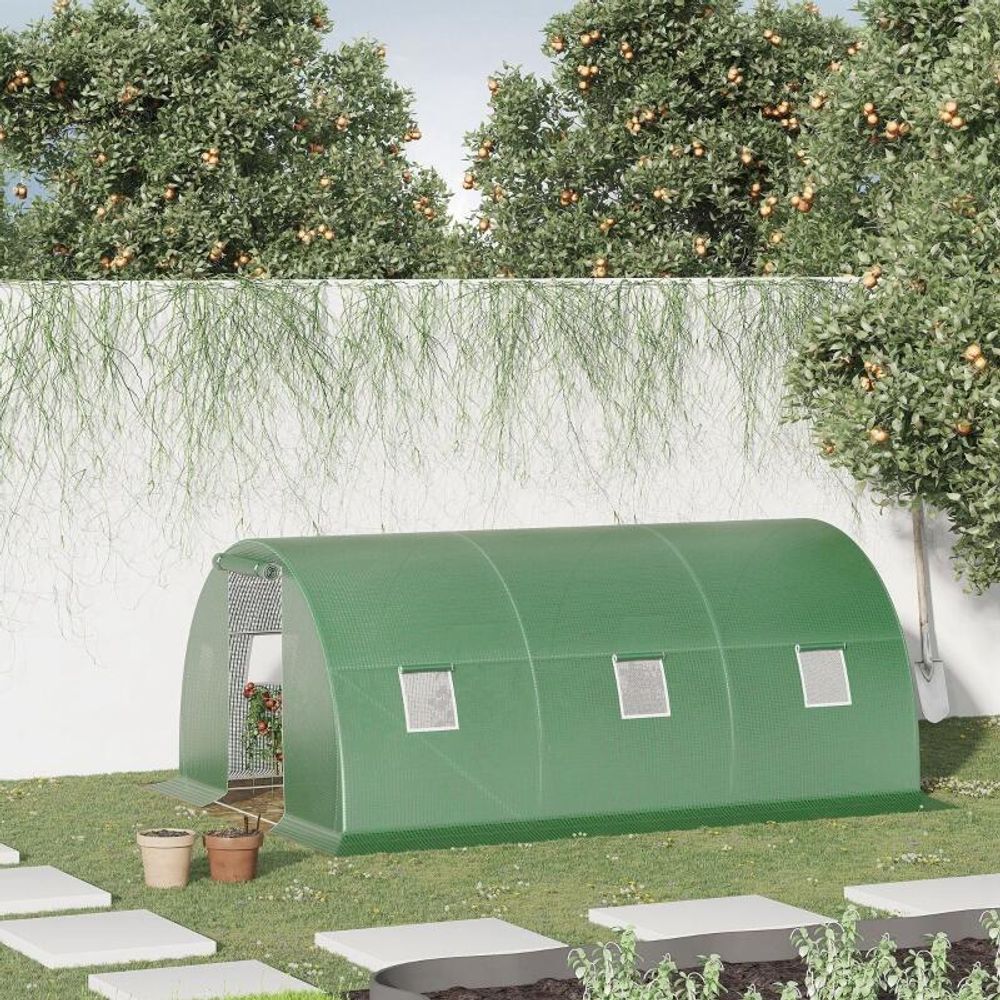 Serre tunnel de jardin pe vert 450 x 300 x 200 cm 13,5 m² potager protection cultures - comfortxl outdoor living