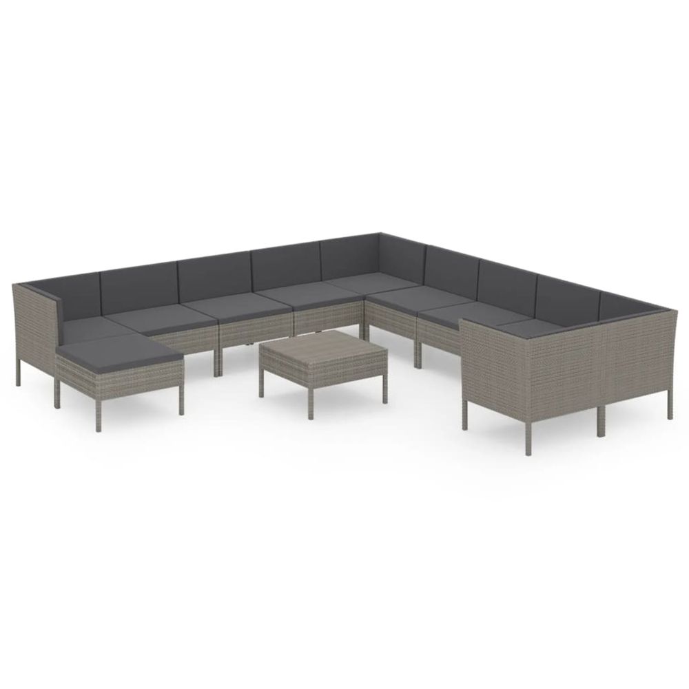 Salon de jardin 12 pcs avec coussins résine tressée gris