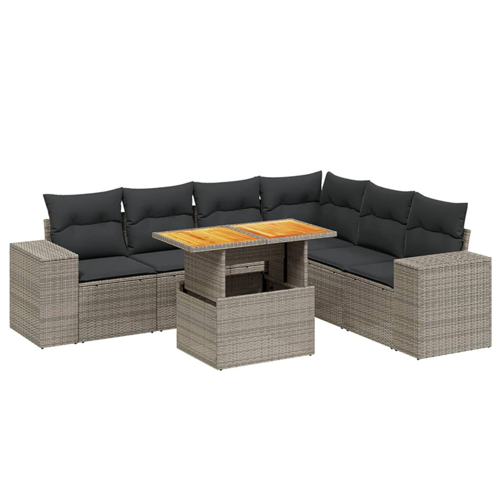 Salon de jardin avec coussins 7 pcs gris résine tressée