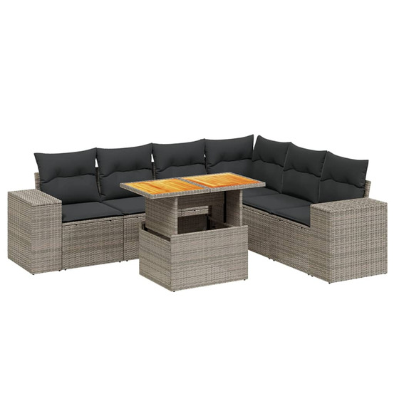 Salon de jardin avec coussins 7 pcs gris résine tressée