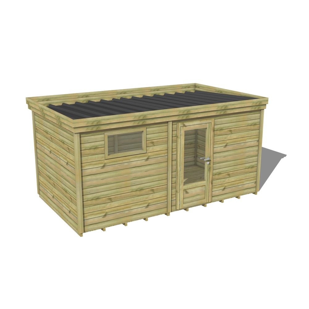 Abri de jardin bois pin traité autoclave 27mm - 4,69x2,64m / 12m2 - bac acier - plancher bois