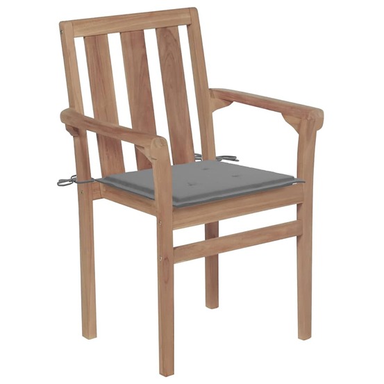 Chaises de jardin lot de 2 et coussins gris bois de teck massif