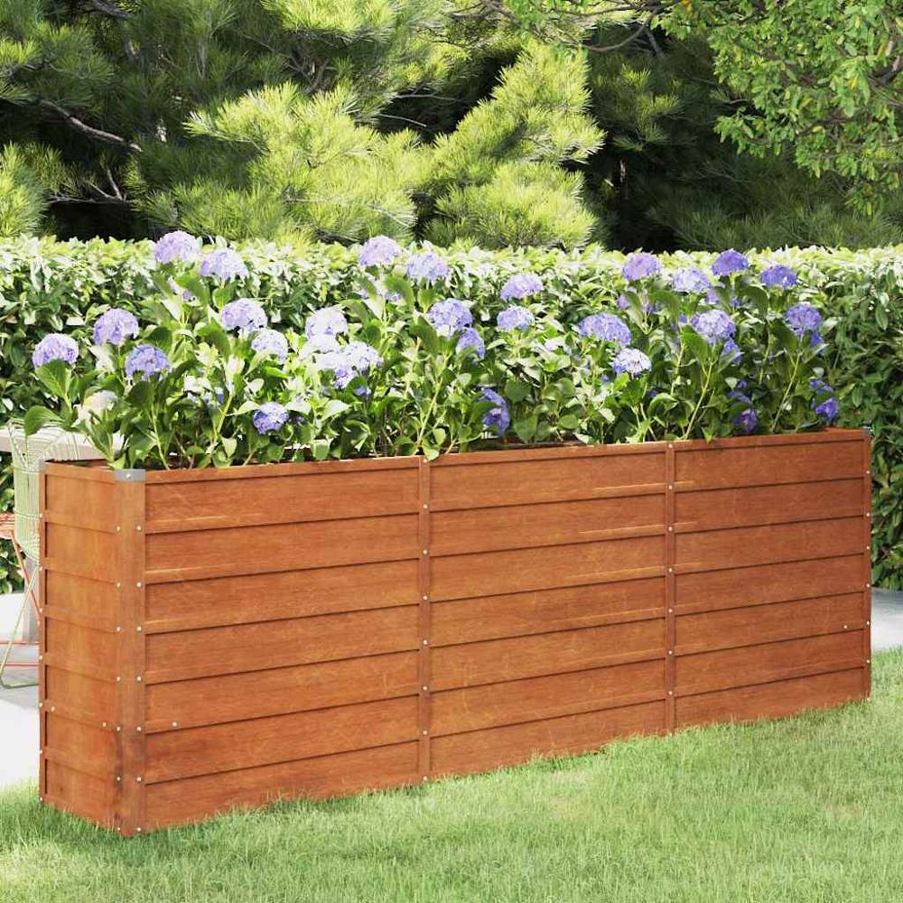 Très grande jardinière haute en acier corten rouillé 240x40x77 cm