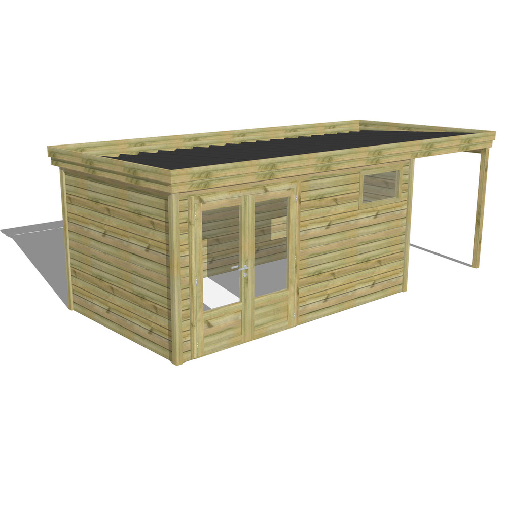 Abri de jardin bois pin traité autoclave 27mm - 6,34x2,64m / 17m2 - bac acier - abri français