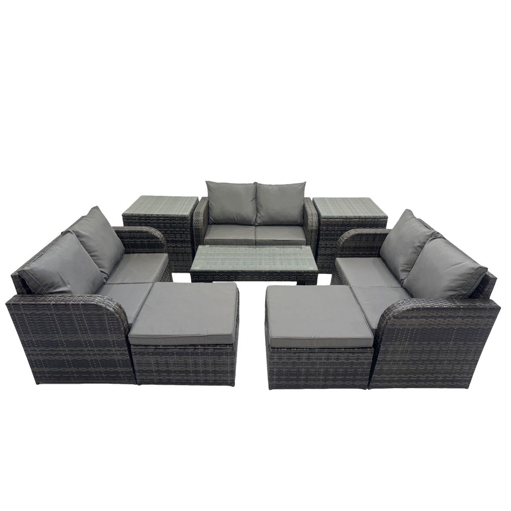 Ensemble de meubles de jardin en polyrotin 8 places avec table basse canapé à deux places 2 grand tabourets 2 tables d'appoint