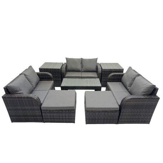 Ensemble de meubles de jardin en polyrotin 8 places avec table basse canapé à deux places 2 grand tabourets 2 tables d'appoint