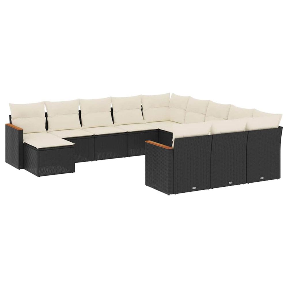 Salon de jardin 12 pcs avec coussins noir résine tressée