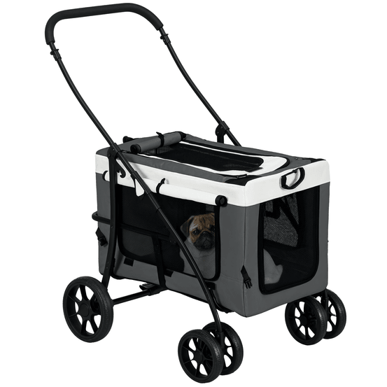 Poussette nacelle tissu oxford pour chien chat amovible bandoulière gris 81x58x97cm